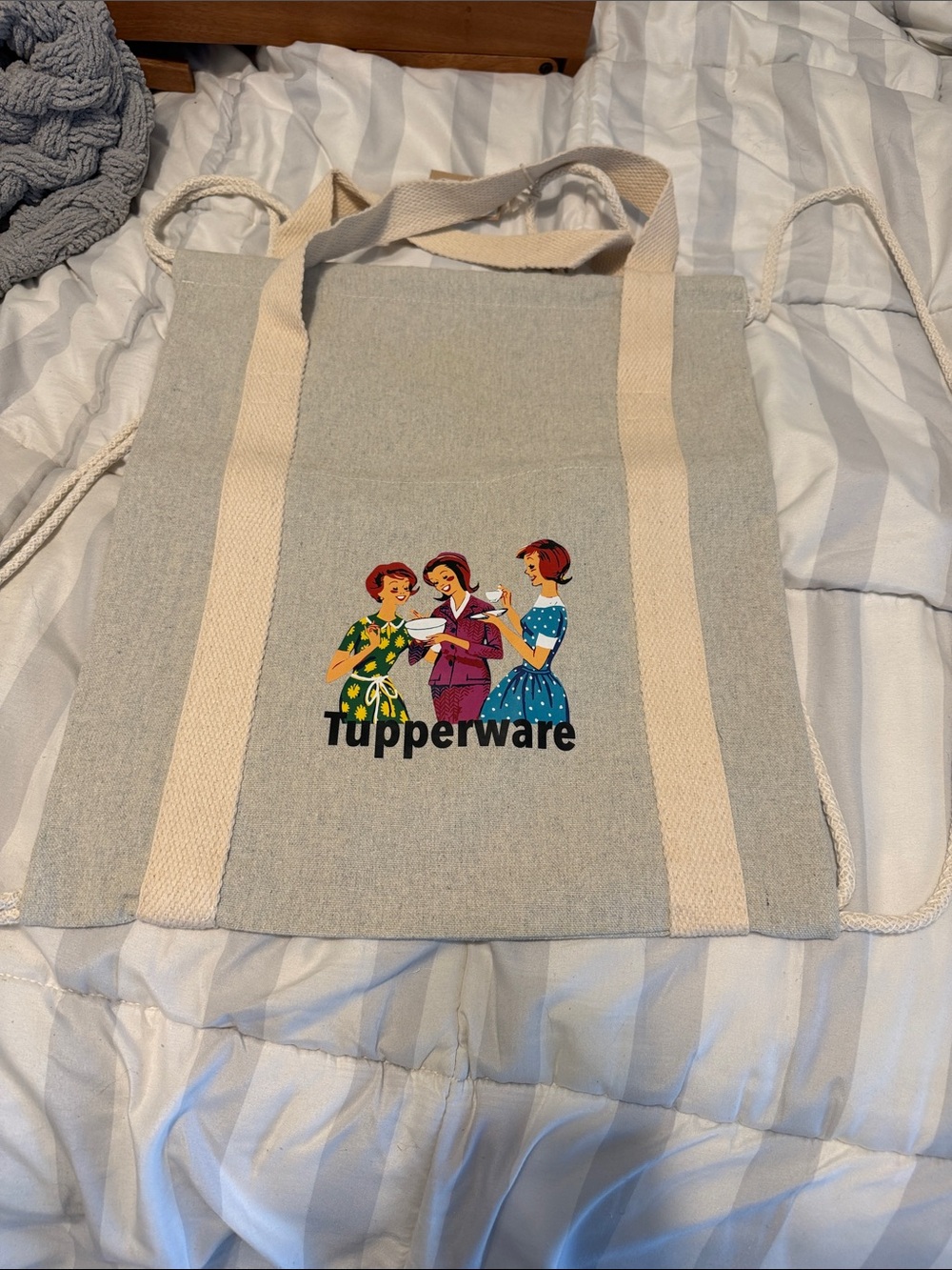 Tupperware Beige Canvas tote bag with Vintage Graphic